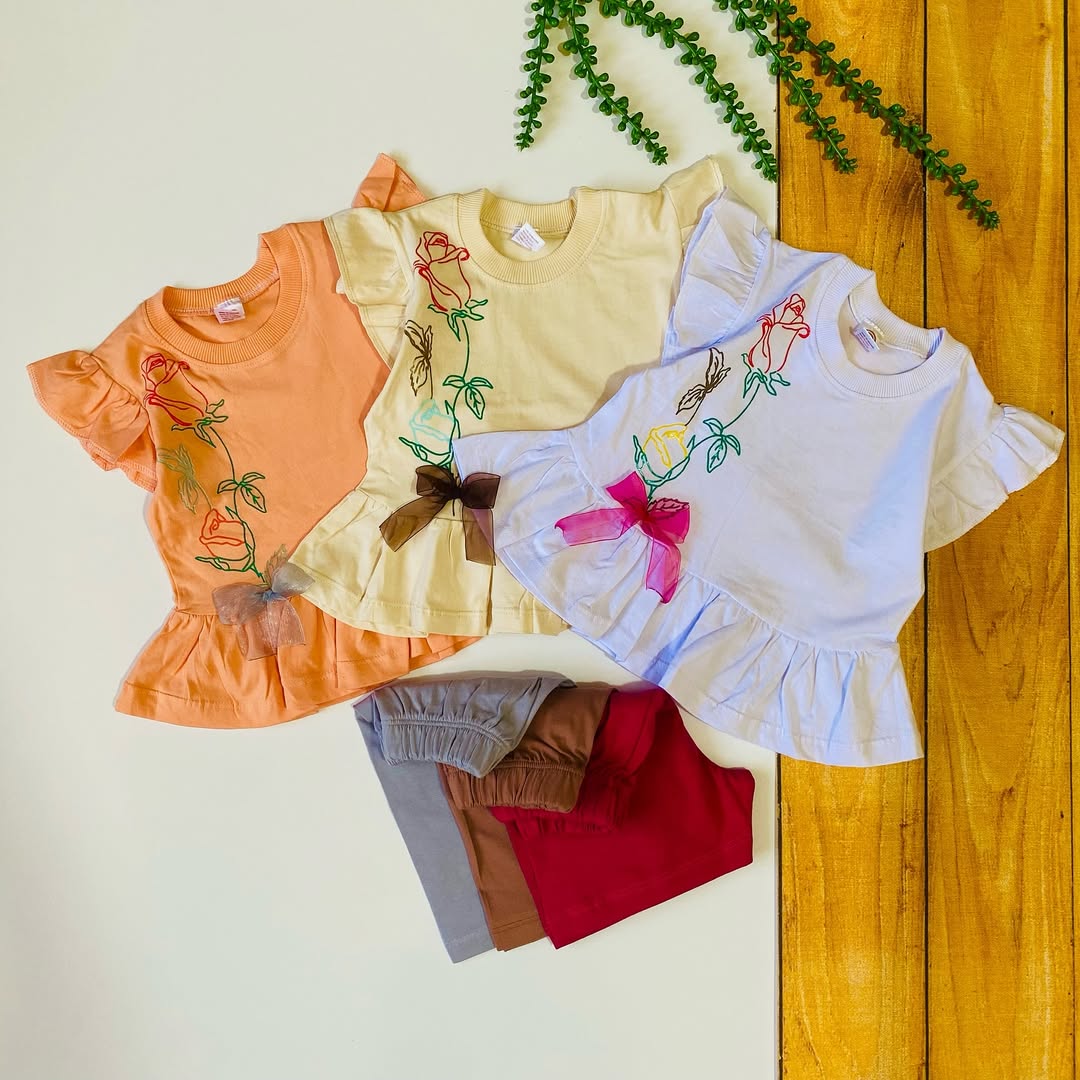 تاپ و شلوارک نخ پنبه  دخترانه آلایاز