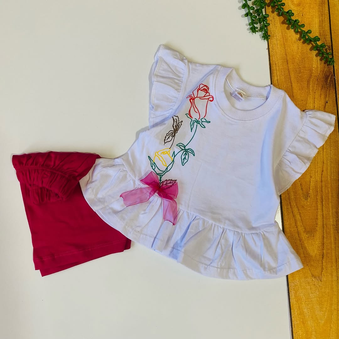 تاپ و شلوارک نخ پنبه  دخترانه آلایاز