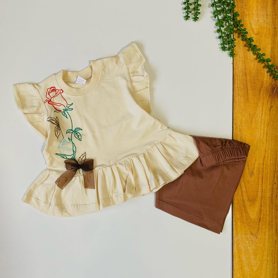 تاپ و شلوارک نخ پنبه  دخترانه آلایاز