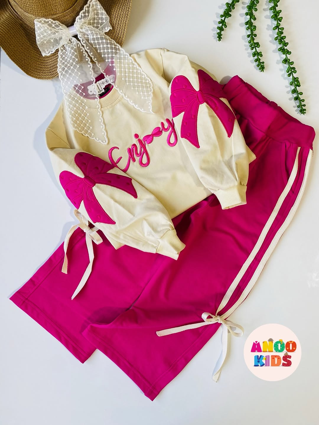 ست لباس دورس بچه‌گانه با گلدوزی پاپیون