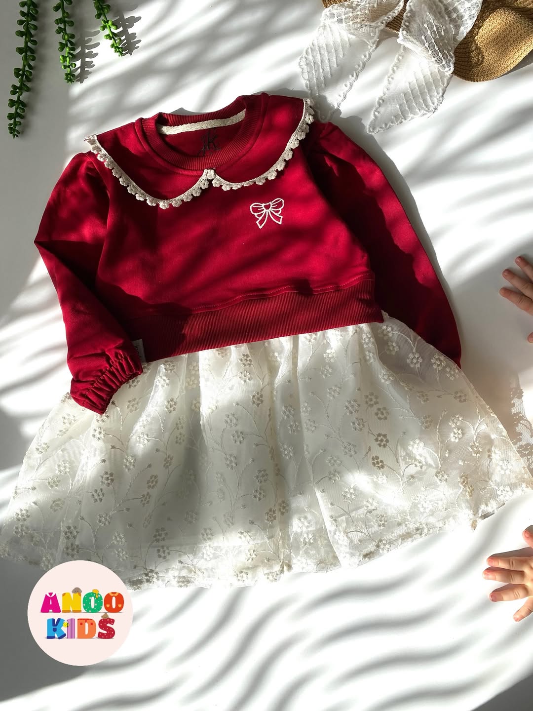 پیراهن یلدای دخترانه دورس با تور برجسته