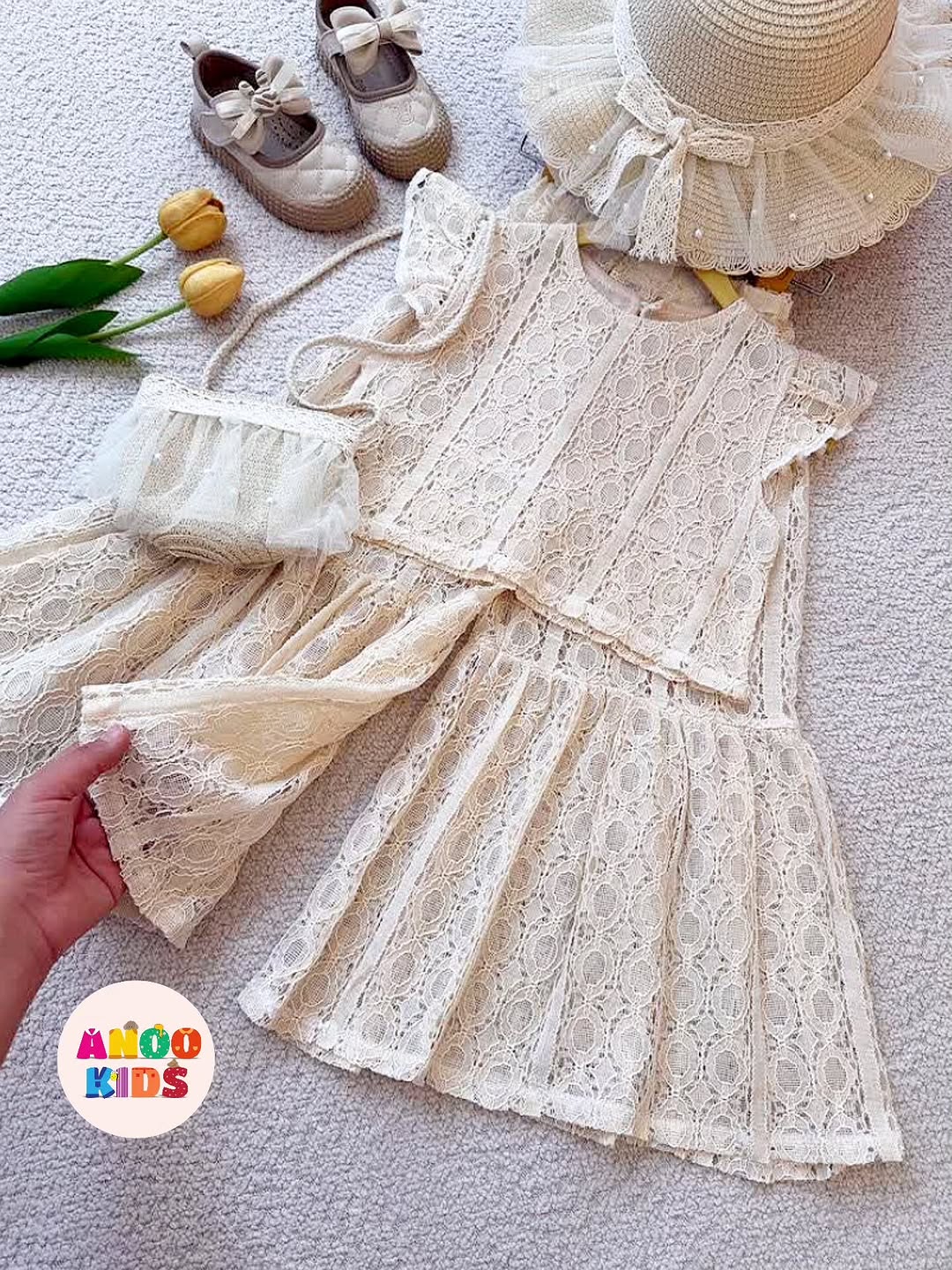 ست کراپ و‌شلوار دانتل فشن دخترانه